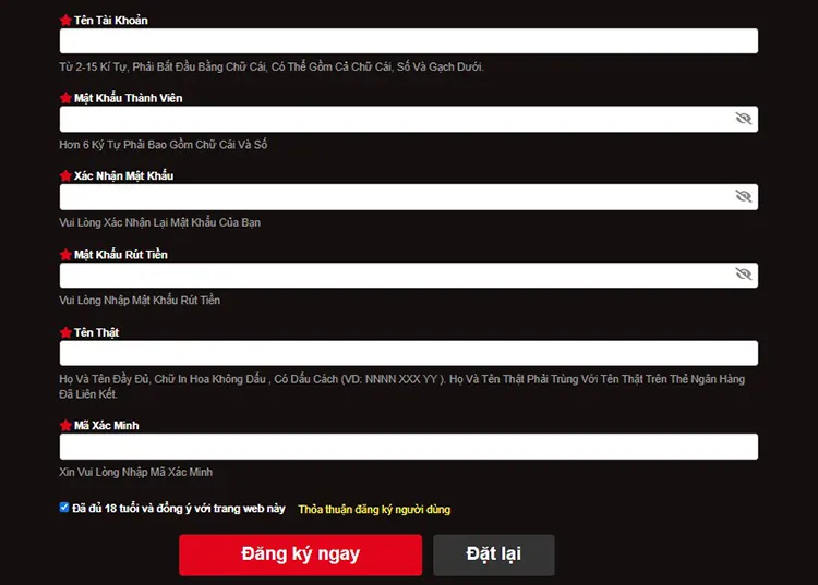 Giao diện đăng ký Go99